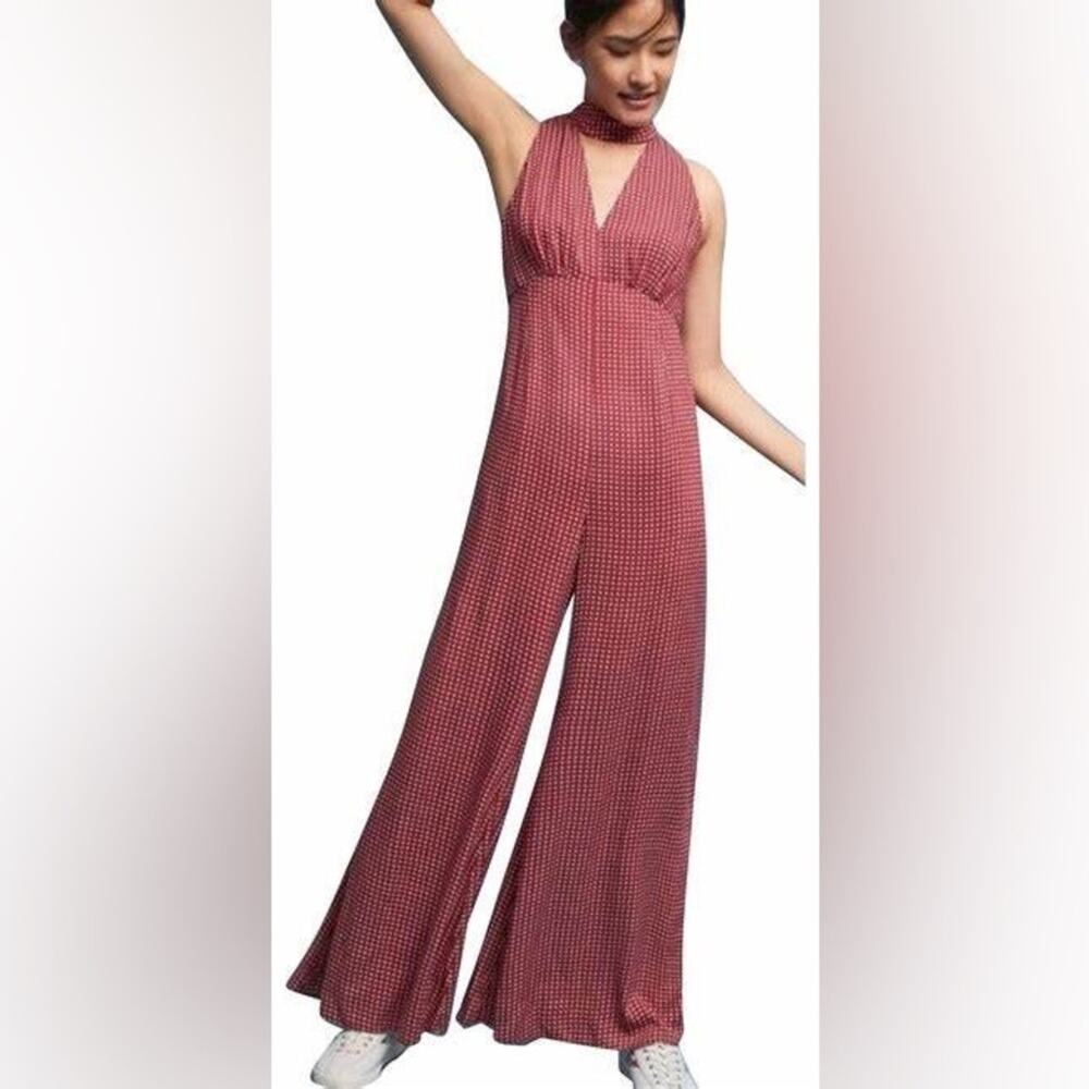 Anthropologie Maeve Red Farida Floral Print Sleeveless Keyhole Jumpsuit Size 6